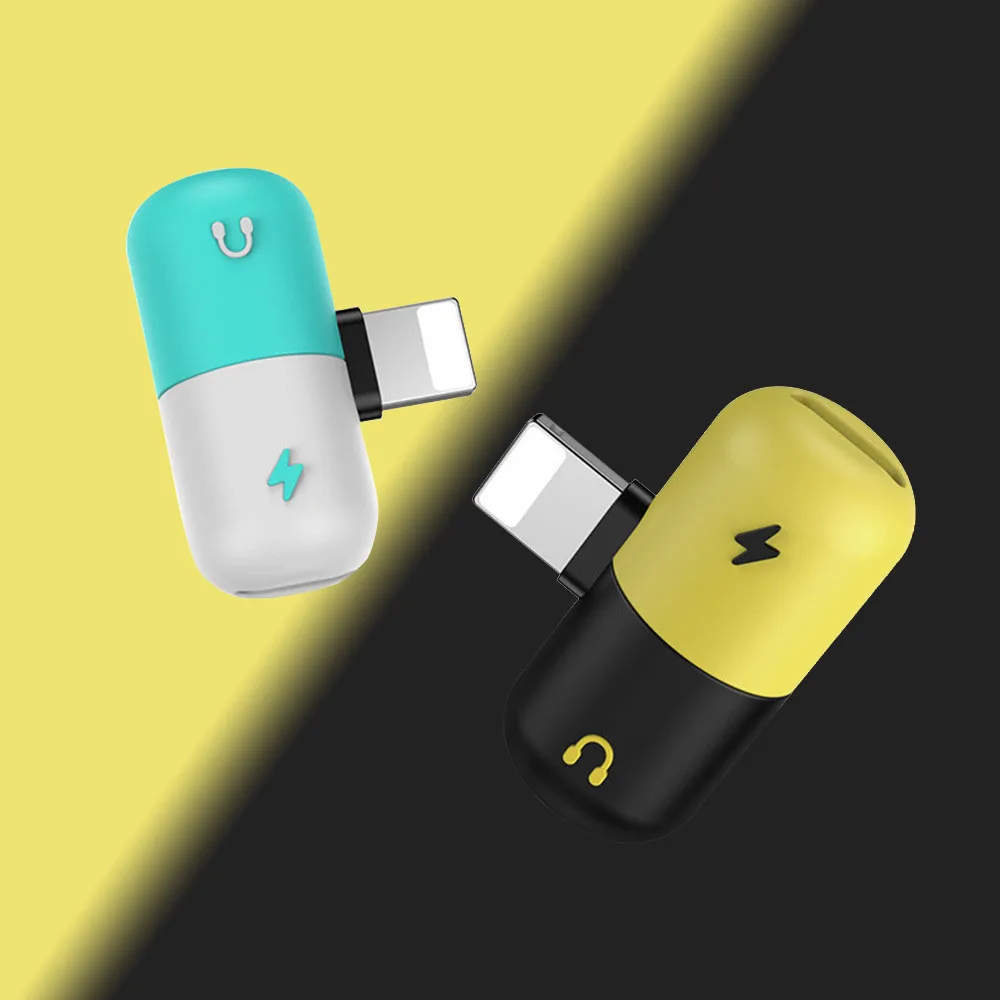 

Dual Lighting Adapter 2 IN 1 Mini Capsule Style Portable Charging Connecter For Iphone 8 7 6 Plus X XS XR MAX Audio AUX Splitter