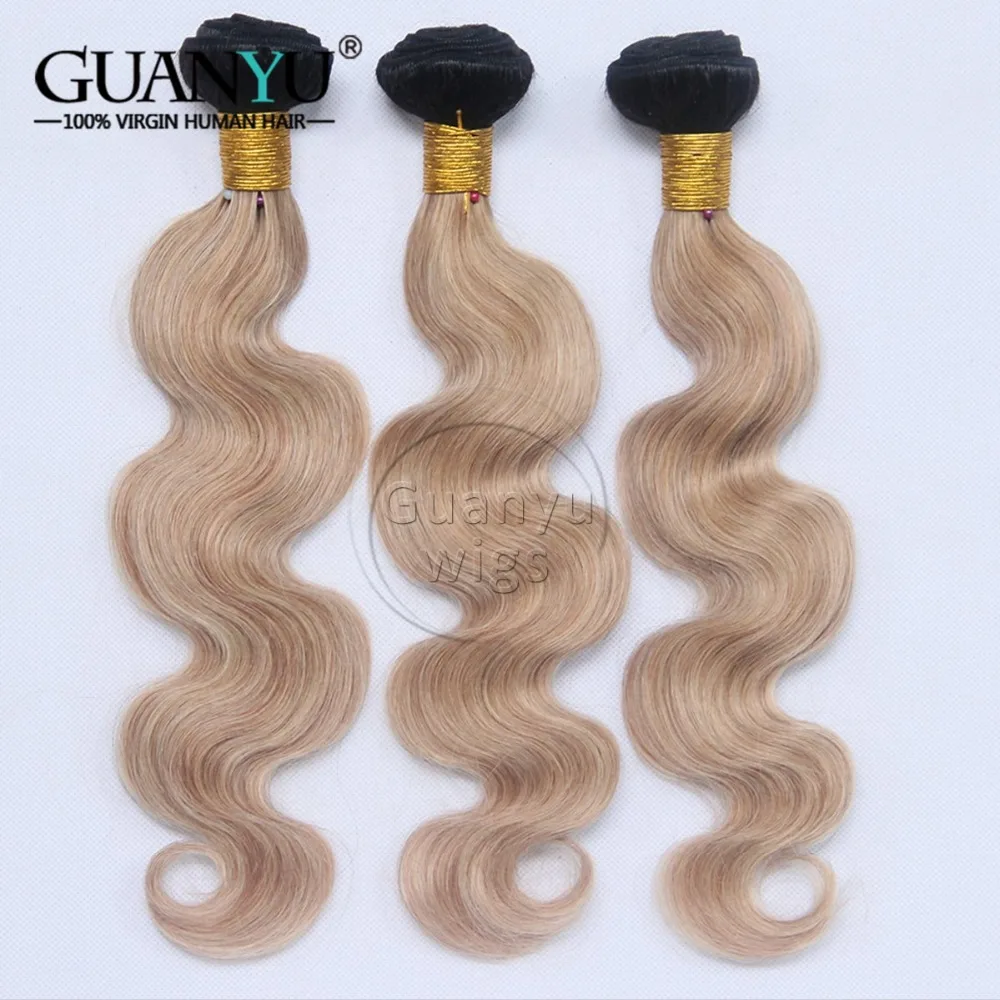 Guanyuhair Ombre #1B/27 мёд блондинка 3 Связки с 360 синтетический Frontal шнурка волос Малайзии
