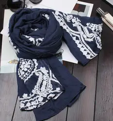 KYQIAO женские шарфы для дамы Осень-весна Мексика Стиль брендовые винтажные длинные темно-синие кружева лоскутное шарф волосы шарф