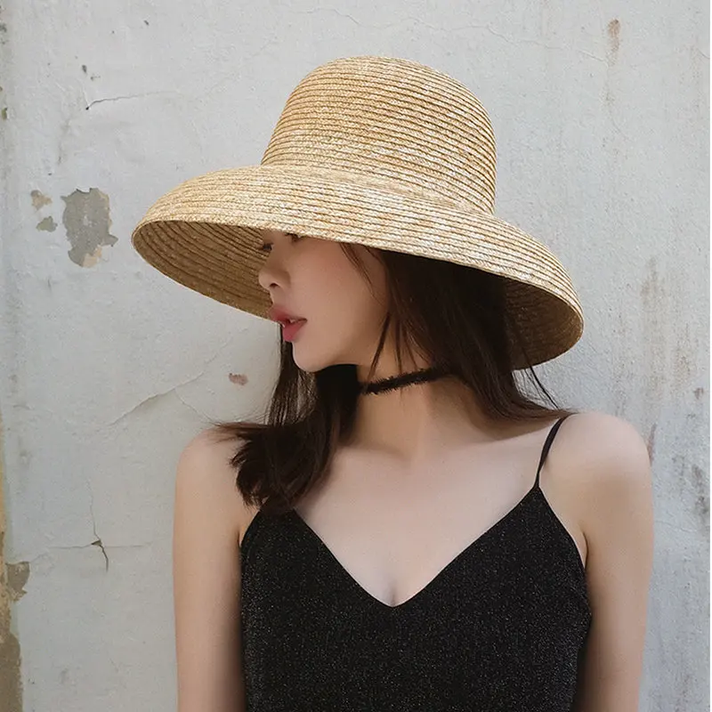 

[La MaxPa] Good Quality 2019 New Summer Wheat Straw Hats Round Top Wide Brim Hat Beach Sun Hat for women FASHION