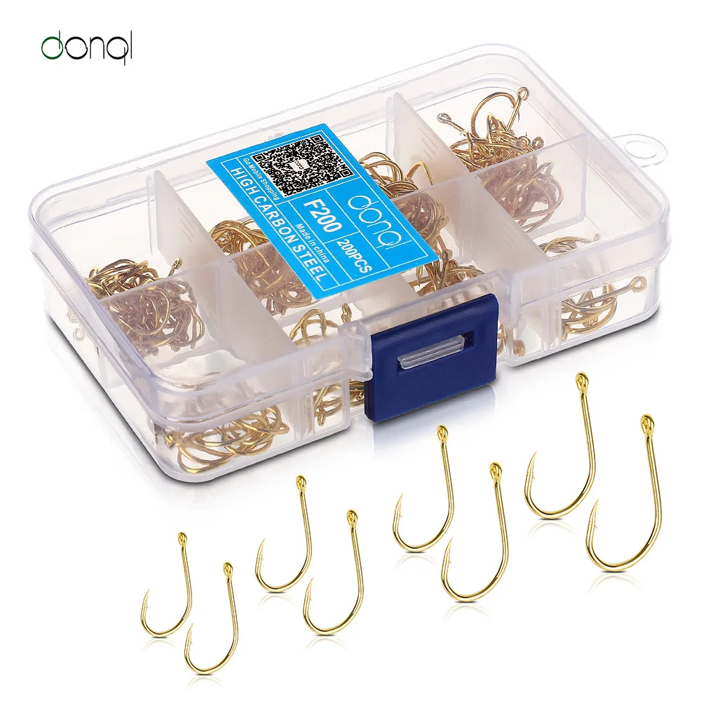 DONQL 200pcs Stainless Steel Barbed Fishing Hook Fishing Tackle Bait