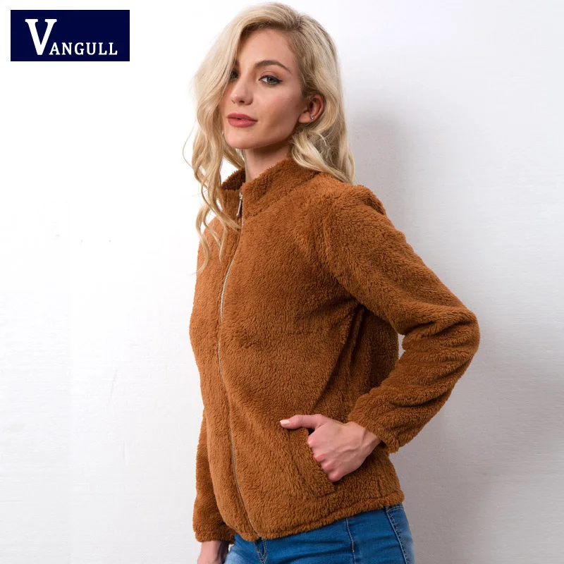 Vangull Velvet basic jacket coat Women warm casual Fur jackets female 2018 New Long Sleeve Female Zipper Overcoat Outerwear