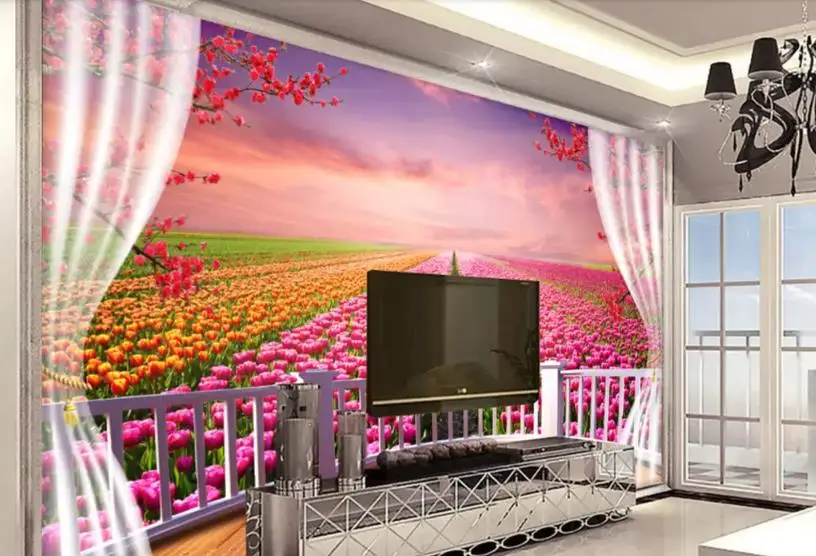 Kopen Custom 3d wallpaperFlower zee landschap woonkamer 3d behang TV achtergrond thuis verbeteringen geluiddichte behang