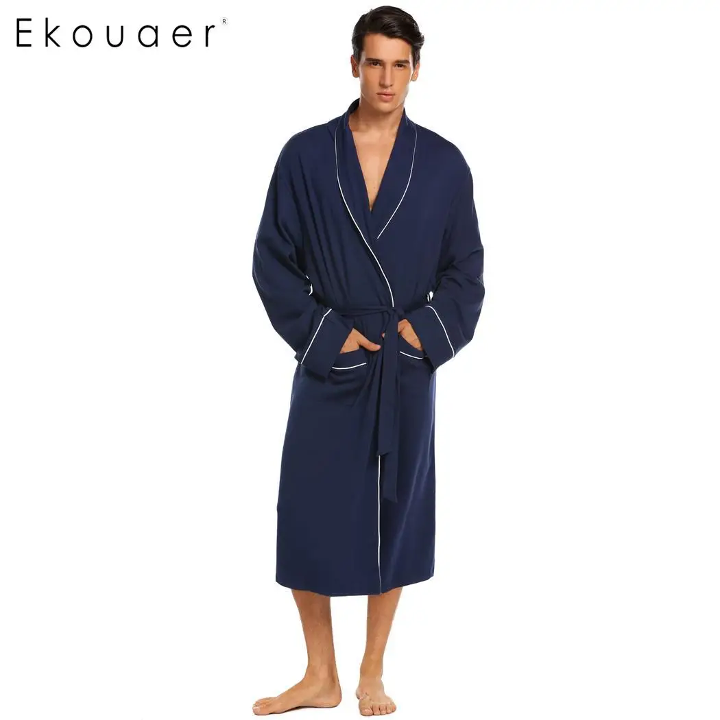 Ekouaer Men Warm Long Robe Kimono Soft Bathrobe Shawl Collar Long