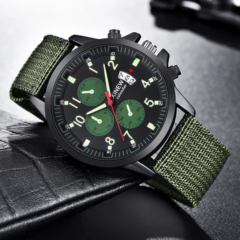 

1pc / lot Watches Mens Fashion Nylon Luminous Date Quartz Watch Men Sports Vintage Watch Montre Homme de Marque Erkek Saat 2229