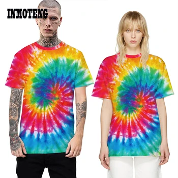 

INMOTENG Rainbow Color Swirl Print T Shirt Women/Men Couples Short Sleeve O Neck Loose Tshirt 2019 Summer Tee Shirt Tops XS-XXL