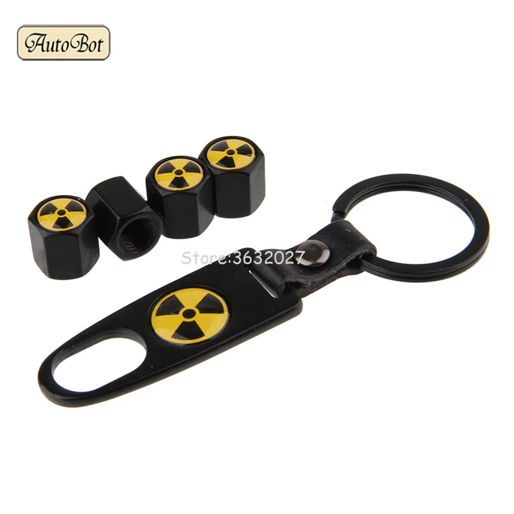 

Car-Styling Wheel Tire Valve Stems Caps Cover With Keychain For Radiation Logo For Audi A4 B8 Peugeot 207 Volvo Opel Insignia