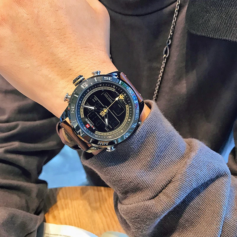 Часы наручные NAVIFORCE Мужские кварцевые Светодиодные модные спортивные аналоговые