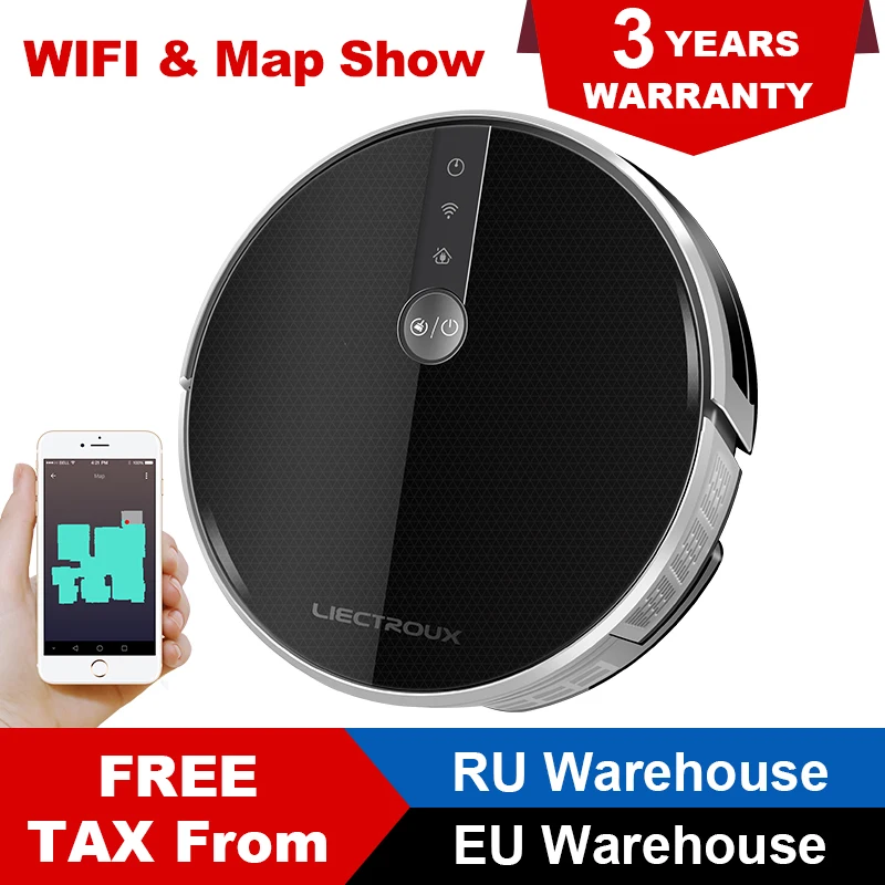 LIECTROUX C30B Robotic Vacuum Cleaner 2D Map Navigation, 3000Pa Suction,Memory, Map Shown on WiFi App, 350ml Electric Water Tank