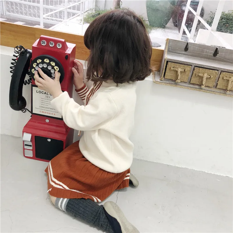 Autumn and Winter New Girls College Skirt Suits Little Kids Wind Wool Rabbit Sweaters Sets Toddler Baby Long Sleeve Clothes