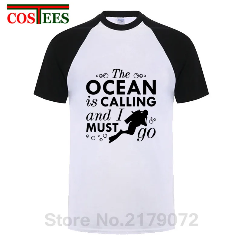Humor The Ocean Is Calling and I Must Go T Shirt Men Funny Scuba Diver