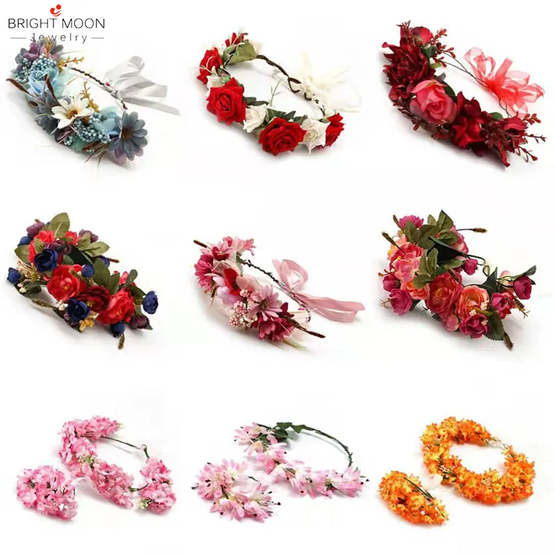 

Bright Moon Small Rose Bouquet Corolla Wreath Artificial Vintage Garland Female Hair Garland For Women