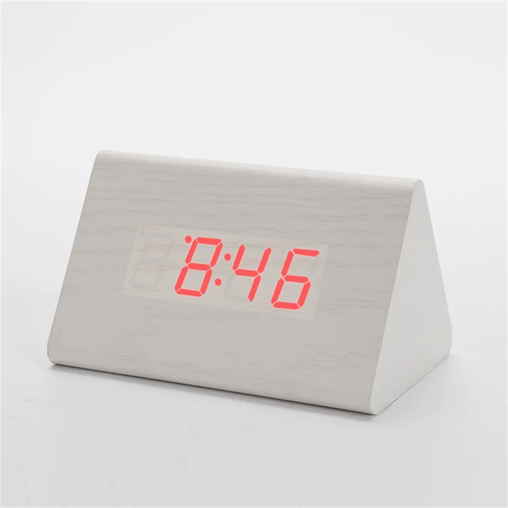 

Wooden Alarm Clock Creative Digital Clocks Sound Control Snooze Wood White Table LED Clock Thermometer Home Decor