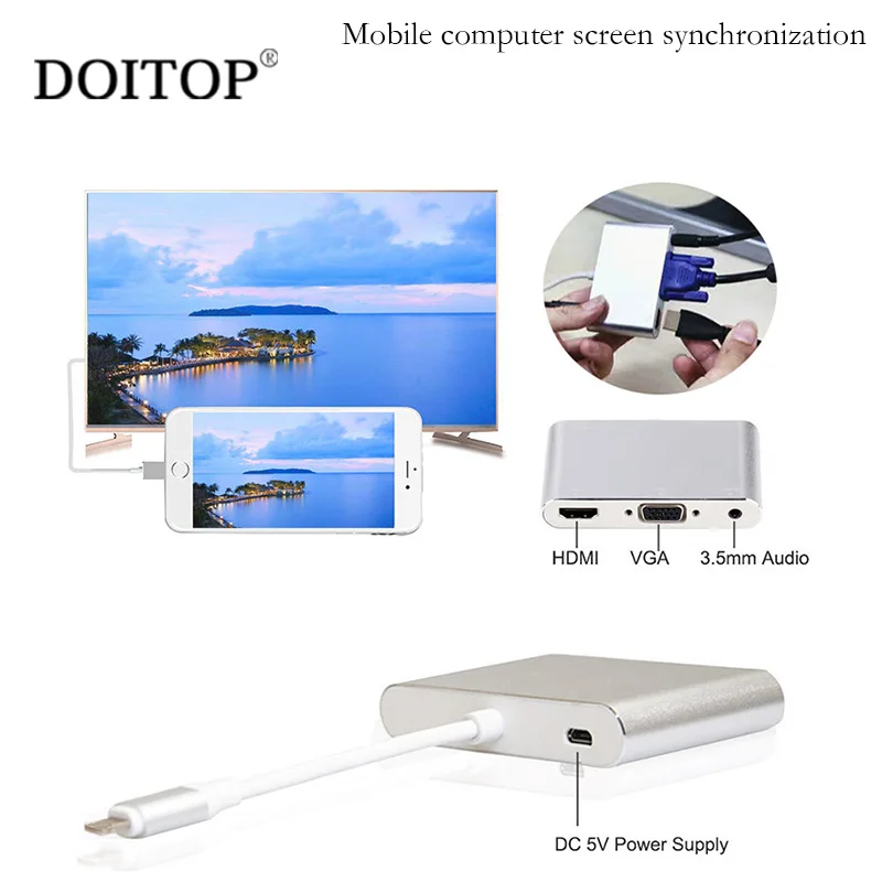 DOITOP 8 Pin к HDMI VGA адаптер аудио видео кабель для Iphone X 5s 6 6s Plus 7 Ipad устройства Apple TV с