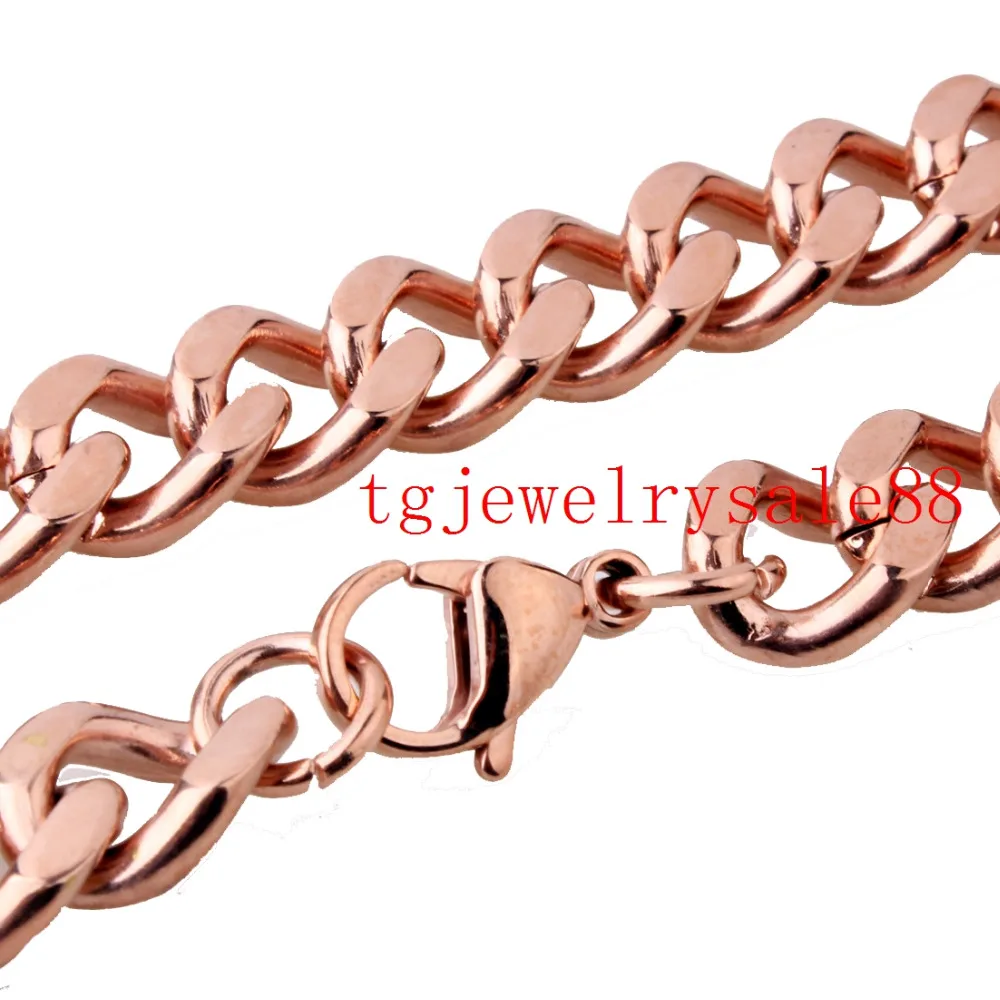 

Charm Rose Gold Tone 11/13/15mm Wide Biker Mens Womens Stainless Steel Cowboy Curb Link Chain Bracelet Or Necklace 7-40"