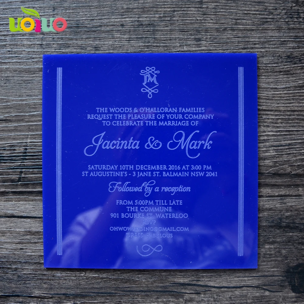 Бесплатный дизайн акриловая Свадебная пригласительная карточка темно-синий, прозрачный, белый прозрачный карточка
