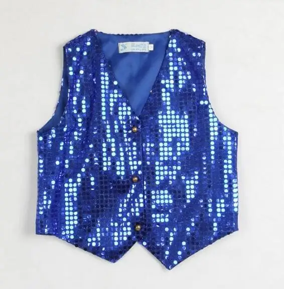 Детская одежда для мальчиков, Танцевальный жилет с блестками в стиле хип-хоп, джаз, Одежда для танцев, костюмы - Цвет: blue