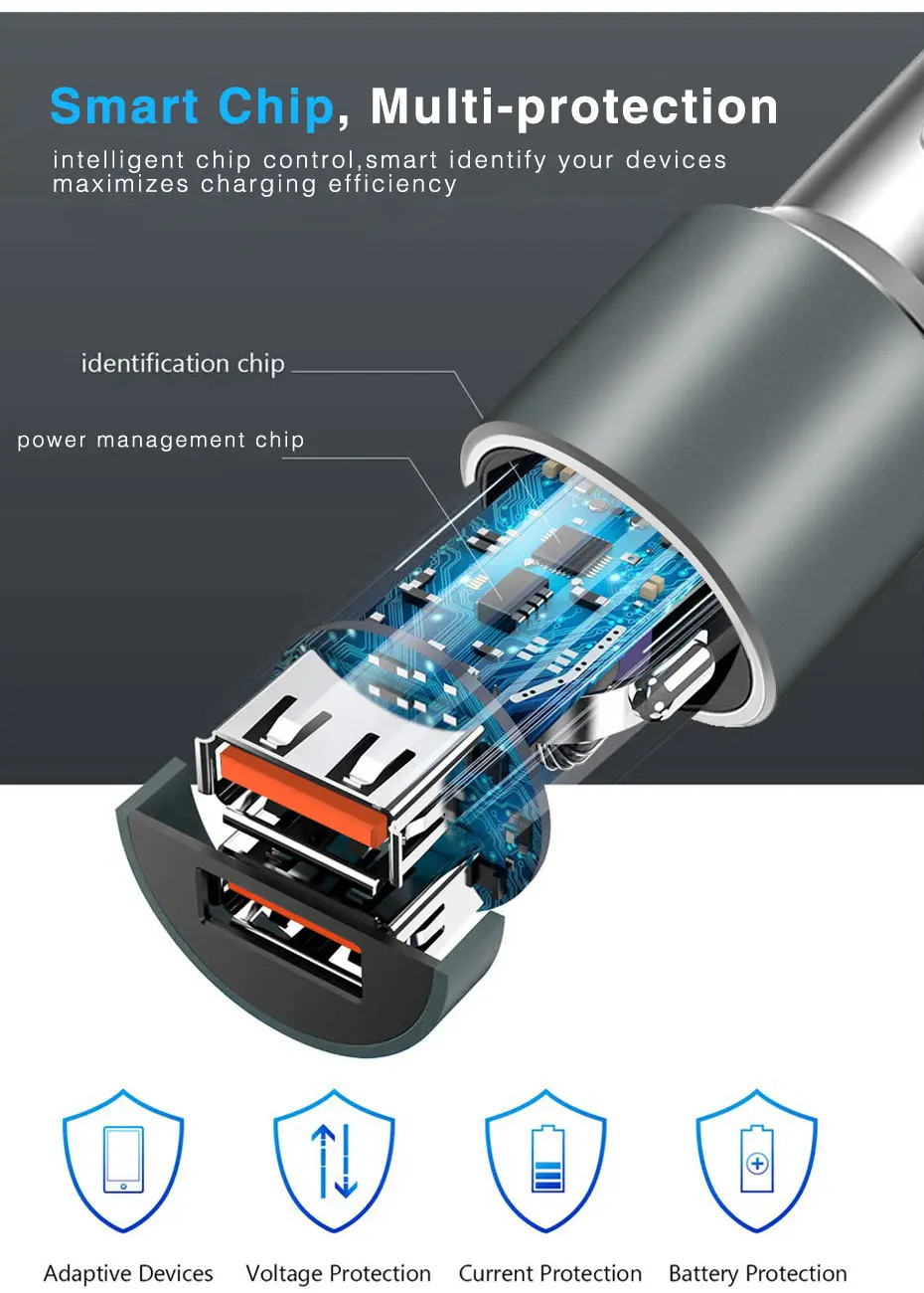 72 Вт двойной QC 3,0 USB Автомобильное зарядное устройство Быстрая зарядка 3,0 USB зарядное устройство для iPhone samsung huawei мобильный телефон быстрое зарядное устройство Автомобильный USB адаптер