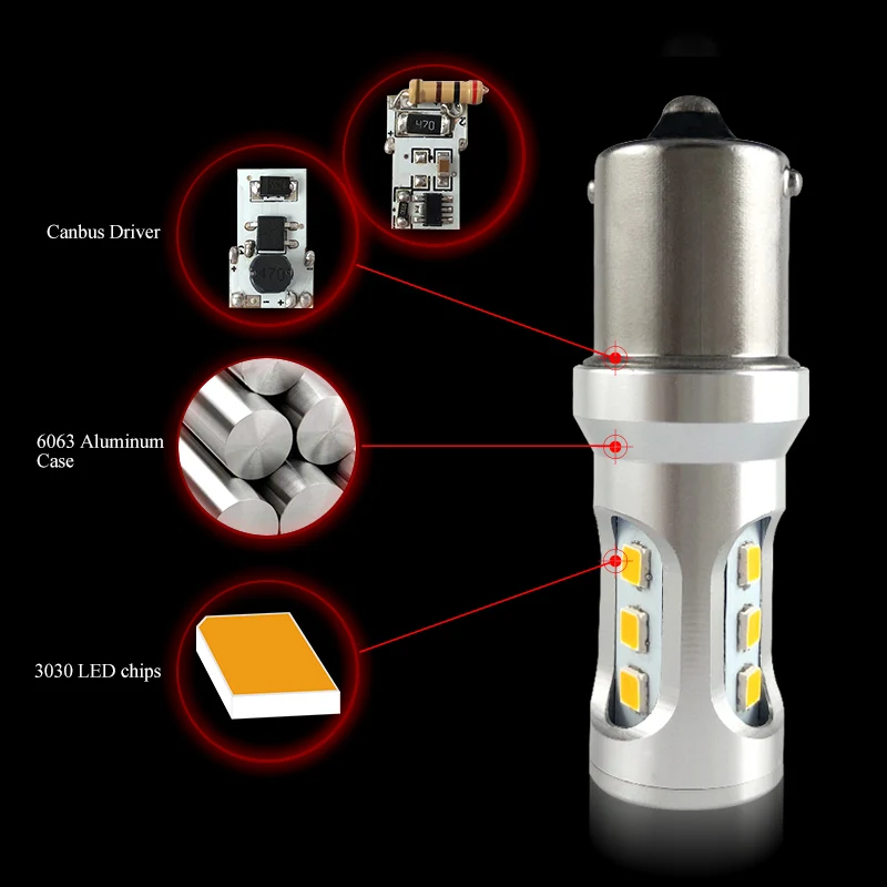 CNSUNNYLIGHT Car Tail Light 1156 LED Canbus BA15S/P21W BAU15S/PY21W S25 3030 9SMD Auto Brake Reverse Lamp DRL Rear Parking Bulbs