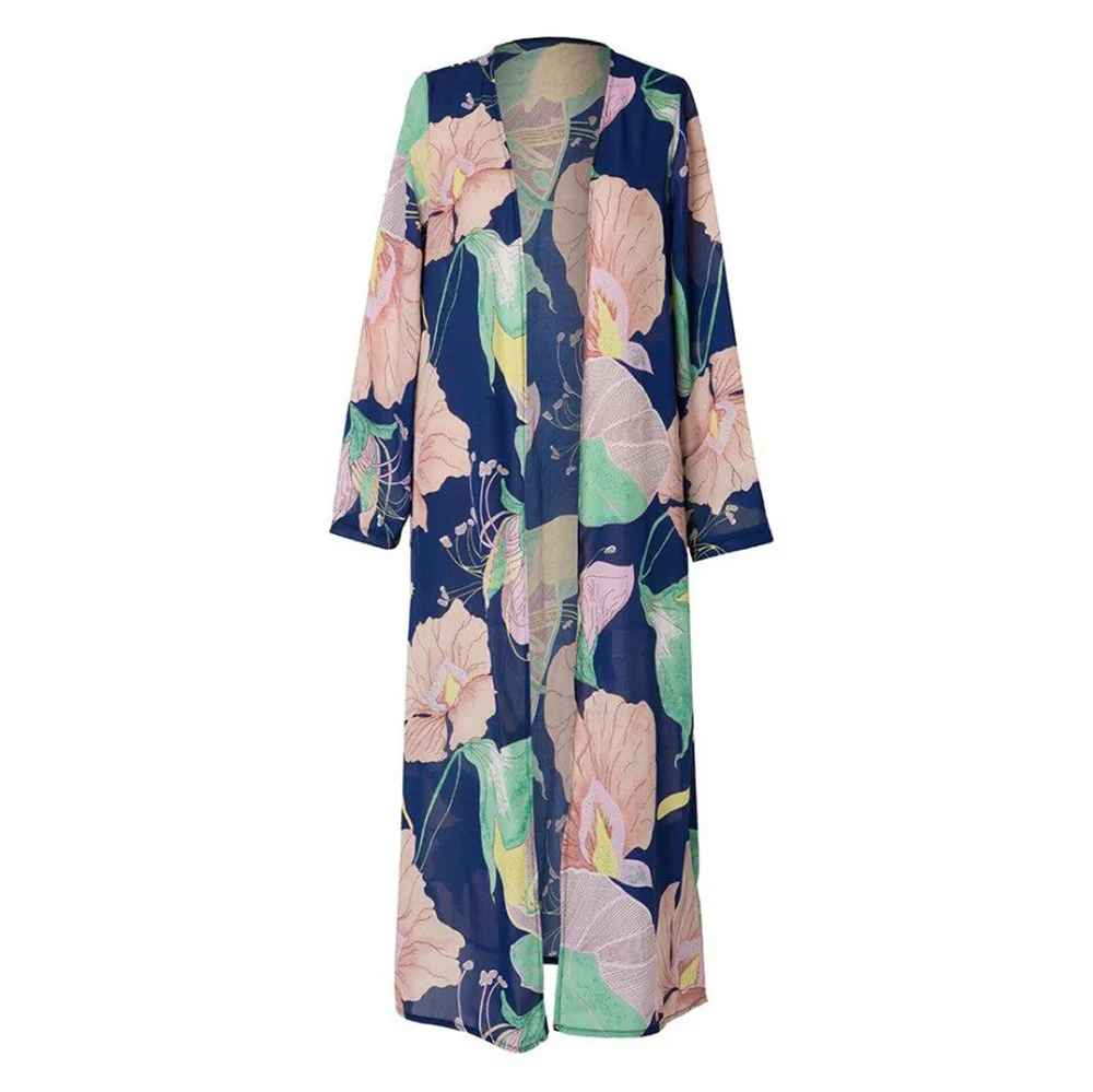 

Women's Shirt Blouse Floral Boho Kimono Long Cardigan Lace Casual Coat Loose Flare Sleeve Blouse blusas mujer de moda 2018