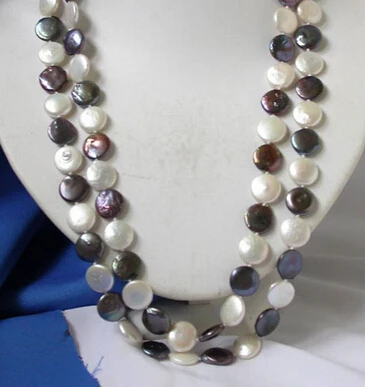 

ddh002364 BEAUTIFUL 50" 14mm black white coin pearl Necklace
