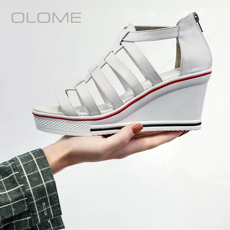 

OLOME Summer Super fire Wild Back zipper Platform Sandals Female Fish Mouth Platform High Heels Wedge Shoes Large size