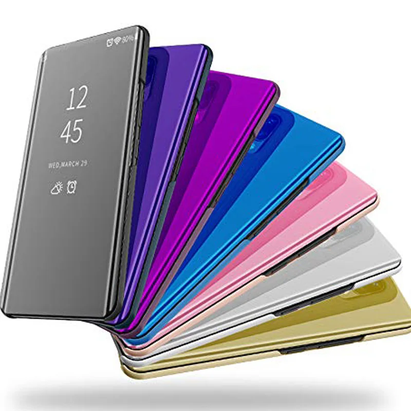 Plating Mirror Smart Clear View Flip Leather Case Cover For Samsung A7 2018 A750 A9 A9S S10 Lite J4 J6 Plus A6 A8 A6S Phone Capa (4)