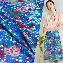 Синий и зеленый цветочный цифровой чистый шёлк с принтом двойной шелковый креп летнее водолазка из шелка тутового шелкопряда шелковое платье изготовленный на заказ полотенце для лица
