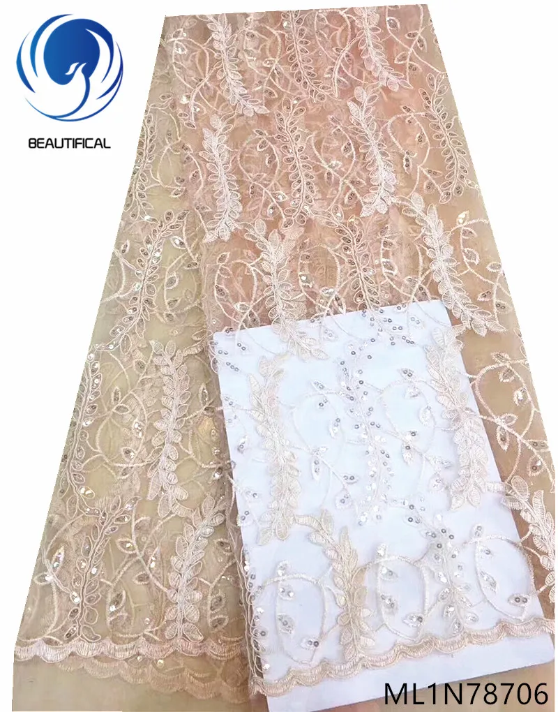

Beautifical sequin lace african net lace fabric high quality sequin lace fabric latest tulle 5 yards embroidered fabric ML1N787