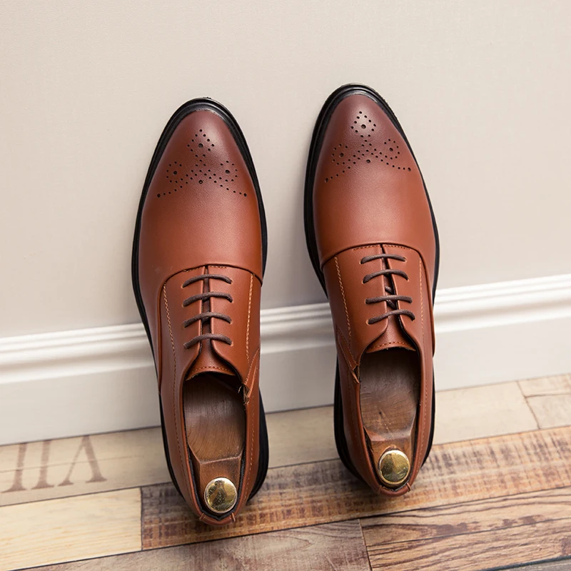 

GUDERIAN Business Shoes Men Oxford Leather Brogue Men Shoes Dress Pointed Toe Formal Wedding Shoes For Men Mannen Schoenen