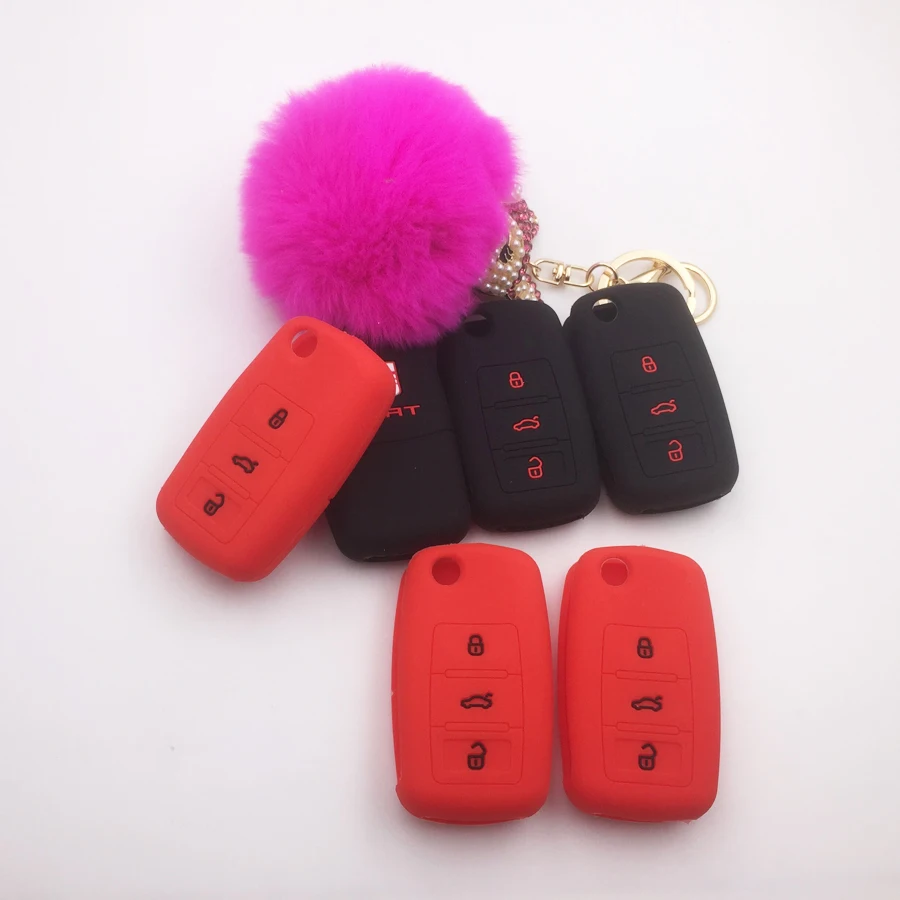 

1pcs NEW Accessories silicone Car key case for Vw Seat 3 button remote flip key cover silicone protect with logo