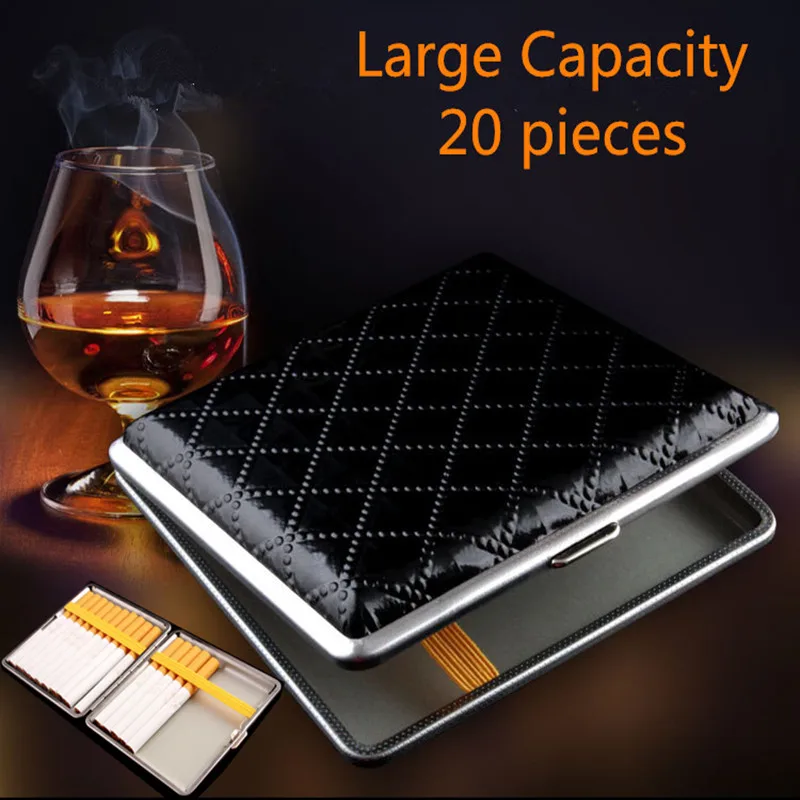 

Black Pocket Leather Metal Tobacco 20 Cigarette Smoke Holder Storage Case Box