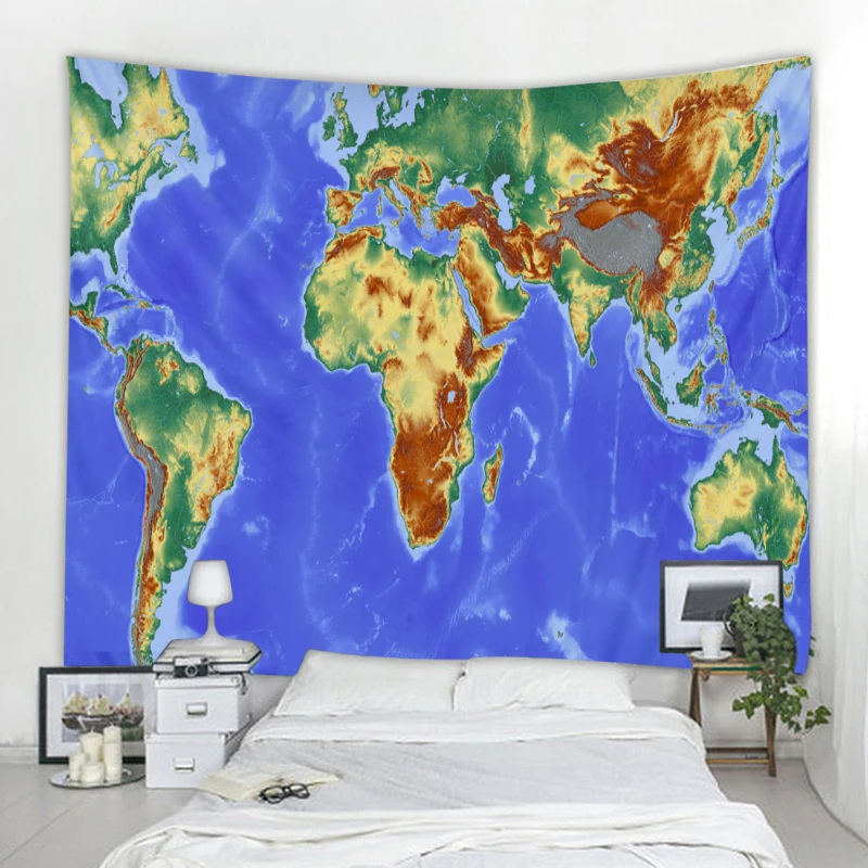 Гобелен в скандинавском стиле с изображением животных, карта мира, настенное пляжное полотенце из полиэстера, тонкое одеяло, коврик-шарф для йоги