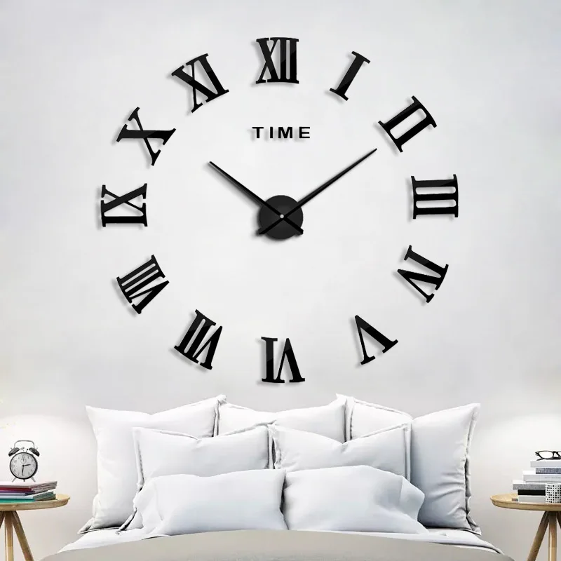 

DIY Wall Roman clocks Fashion 3D Super Big size Mirror wall sticker Clock Home Decoration Living Room Wall Clock Free Shipping