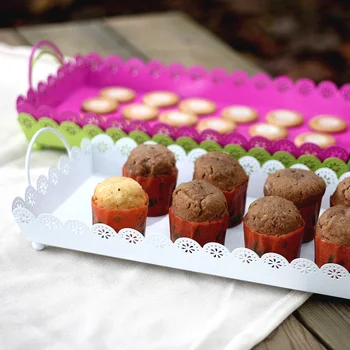 

Baking Serving Tray Rustic Candy Dish Iron Fruit Plate With Handles Lace Home Decoration 41*21*10CM