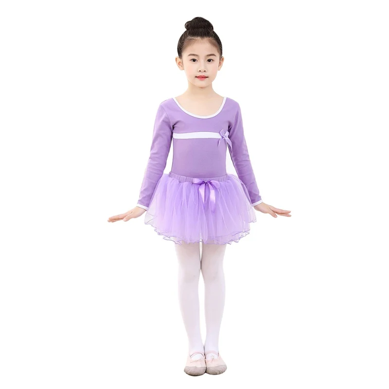Детский гимнастический костюм; Одежда для танцев; тренировочное платье с длинными рукавами для девочек; хлопковая одежда для национального балета