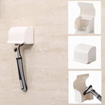 

White Shaving Plastic Razor Holder Box 1PC Wall Mounted Bathroom Set Razor Cap Shaver Rack Sticky Shelf Self Adhesive Dustproof
