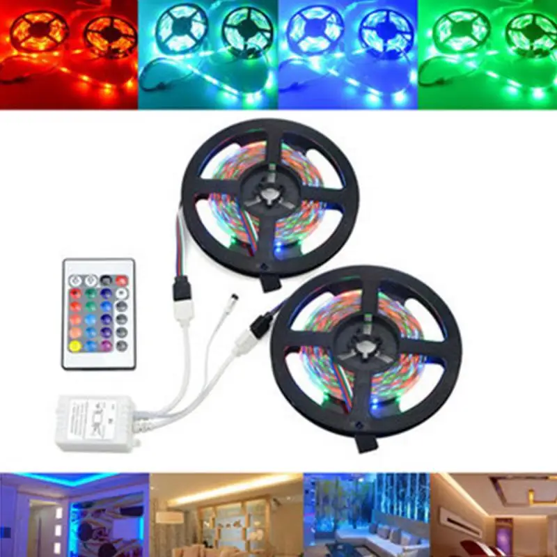 

US/EU/UK Plug 600 LED Strip Light+24Keys Controller+Cable Adapter DC12V for Pineapple Xmas Tree decor 10M SMD 3528 RGB&