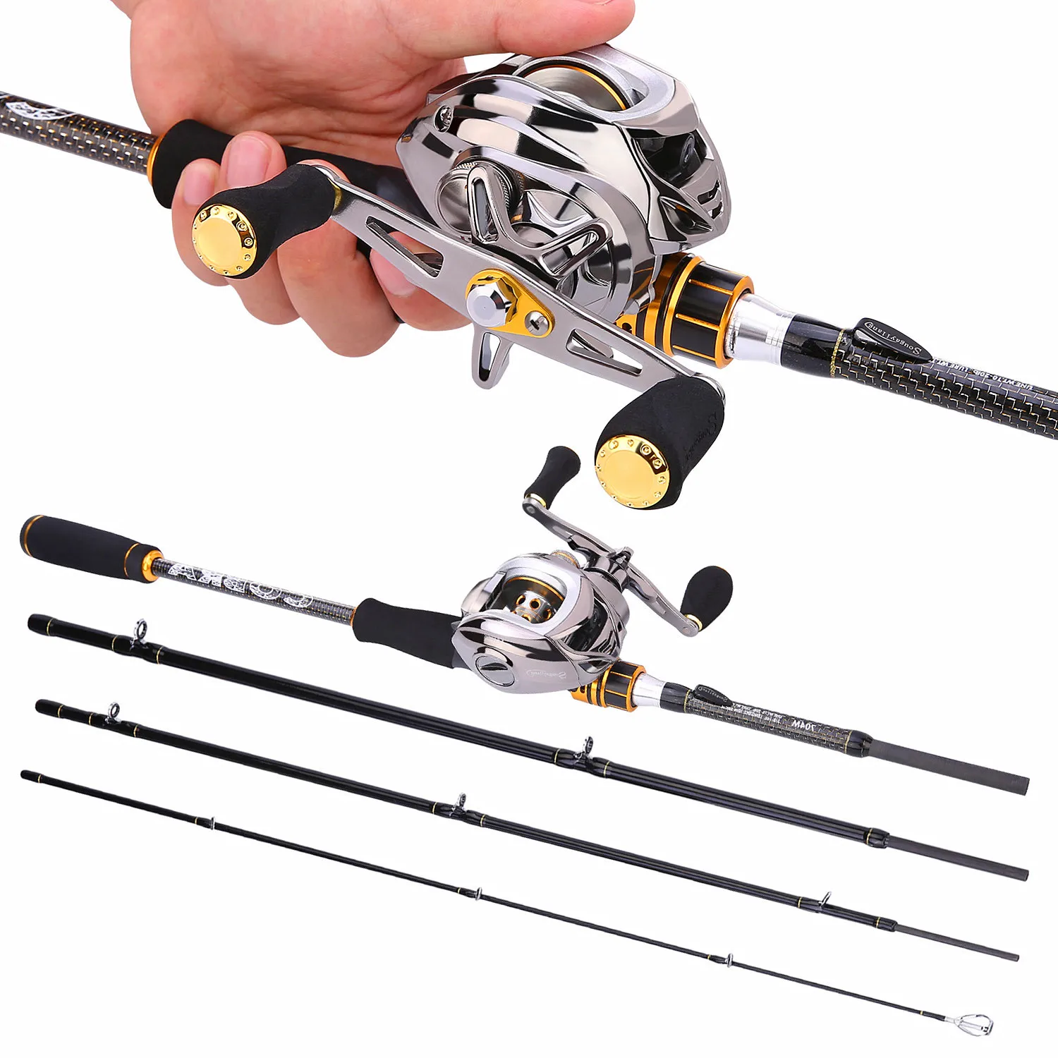 Sougayilang Cobra 1.8M 2.1M Fishing Rod with 11+1BB Baitcasting Fishing Reel Combo Saltwater Fishing Gear Tackle Tools Kit Set