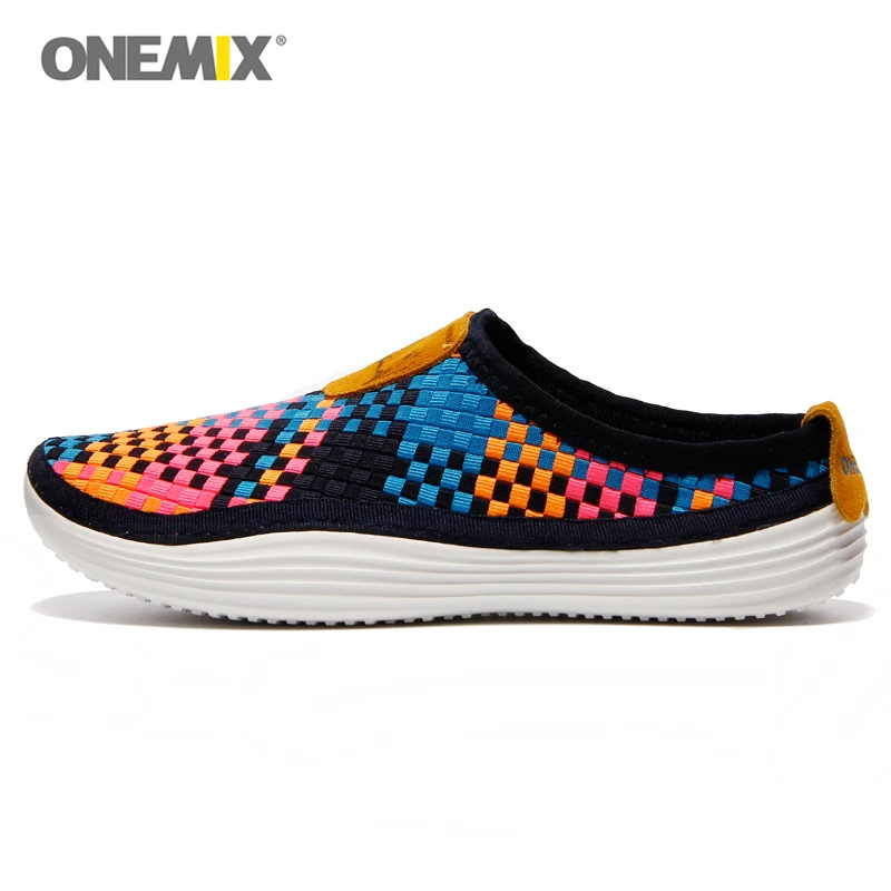 

ONEMIX Weave Shoes Running Lady Summer Beach Sandals Knit Light weight Sneakers Man Quickly Try Walking Indoor Slipper Outdoor