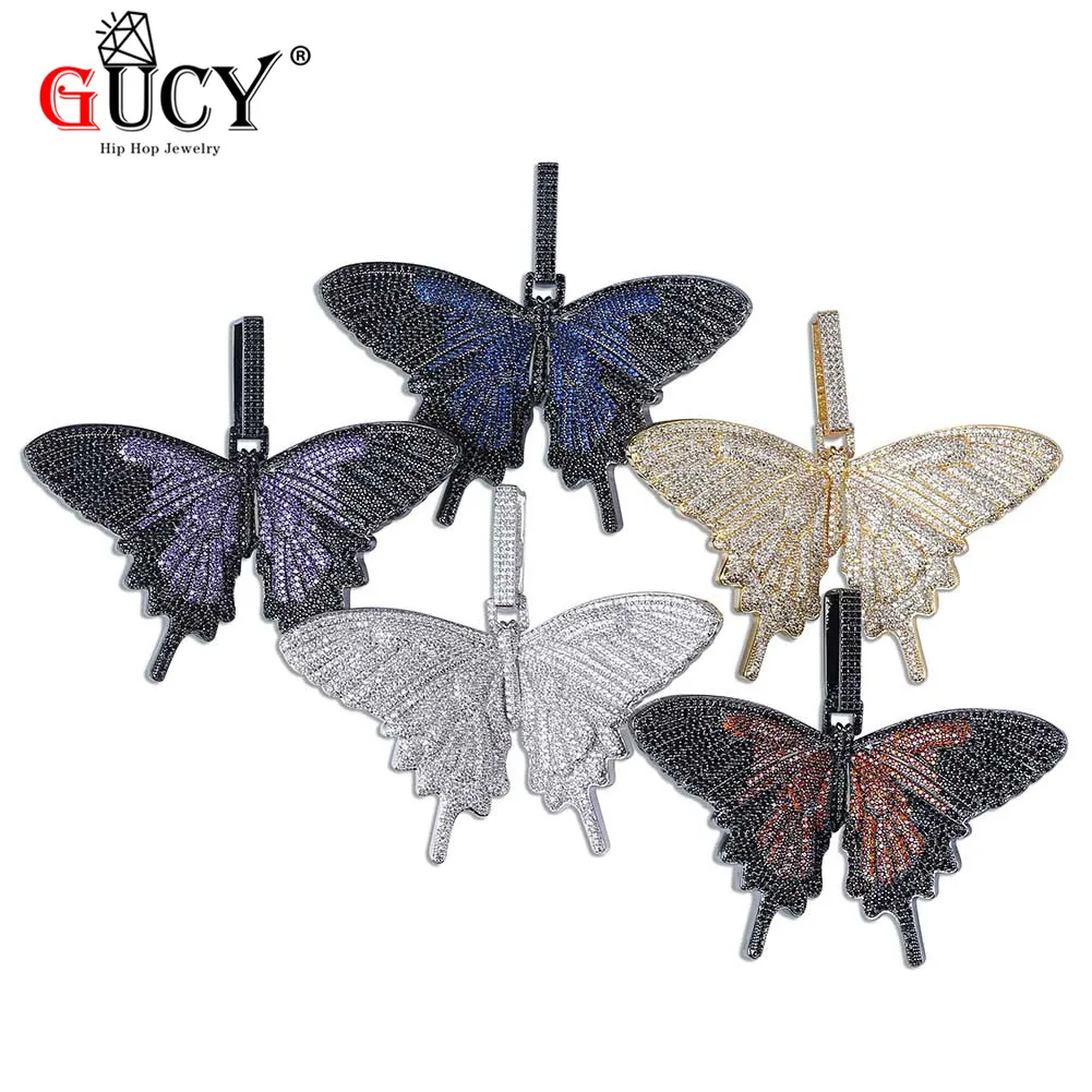 

GUCY New Hip Hop Iced Out Insect Multicolor Butterfly Pendants&Necklaces Micro Pave Cuban Zircon Stone Pendant Necklace Gift