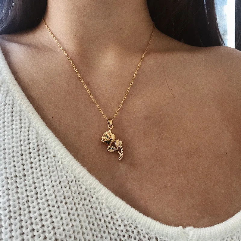 

Collier Femme New Silver Gold Color Flower rose Statement choker Necklace Women Charm Boho Kolye chocker Necklace