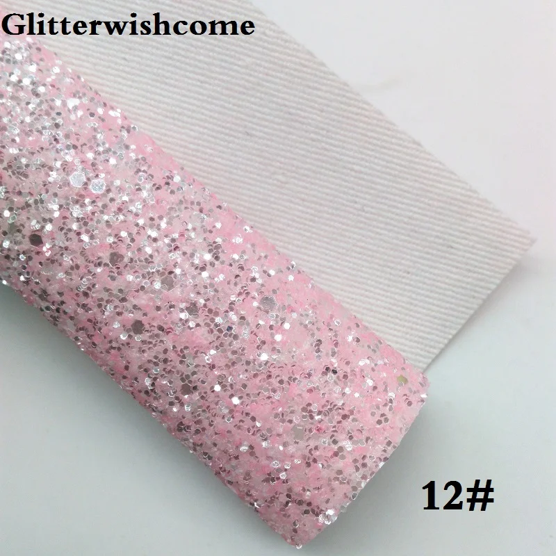 Glitterwishcome 21X29 см A4 размер винил для луков Кристалл Толстый блеск кожа ткань винил для луков, GM128A - Color: 12