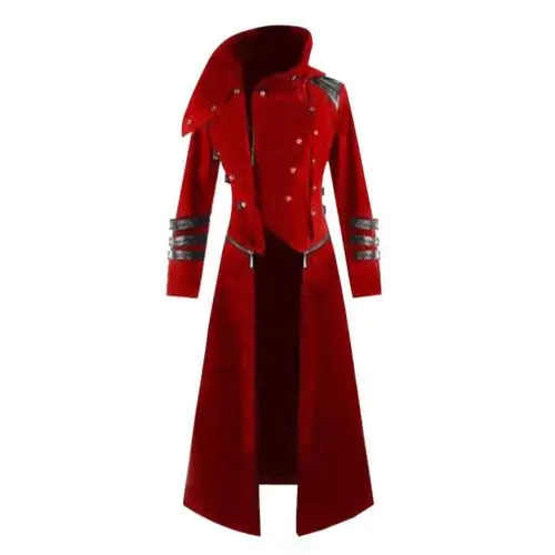 Мужские Винтажные готические стимпанк тренчи вампир вечерние фрак длинная куртка пальто много размера плюс S-5XL - Цвет: Красный