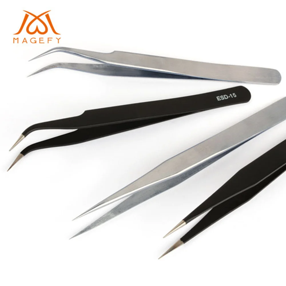 

1pcs New Stainless Steel Industrial Anti-static Eyelashes Tweezers & Nail Art watchmaker Repair Makeup Tools Excellent Quality