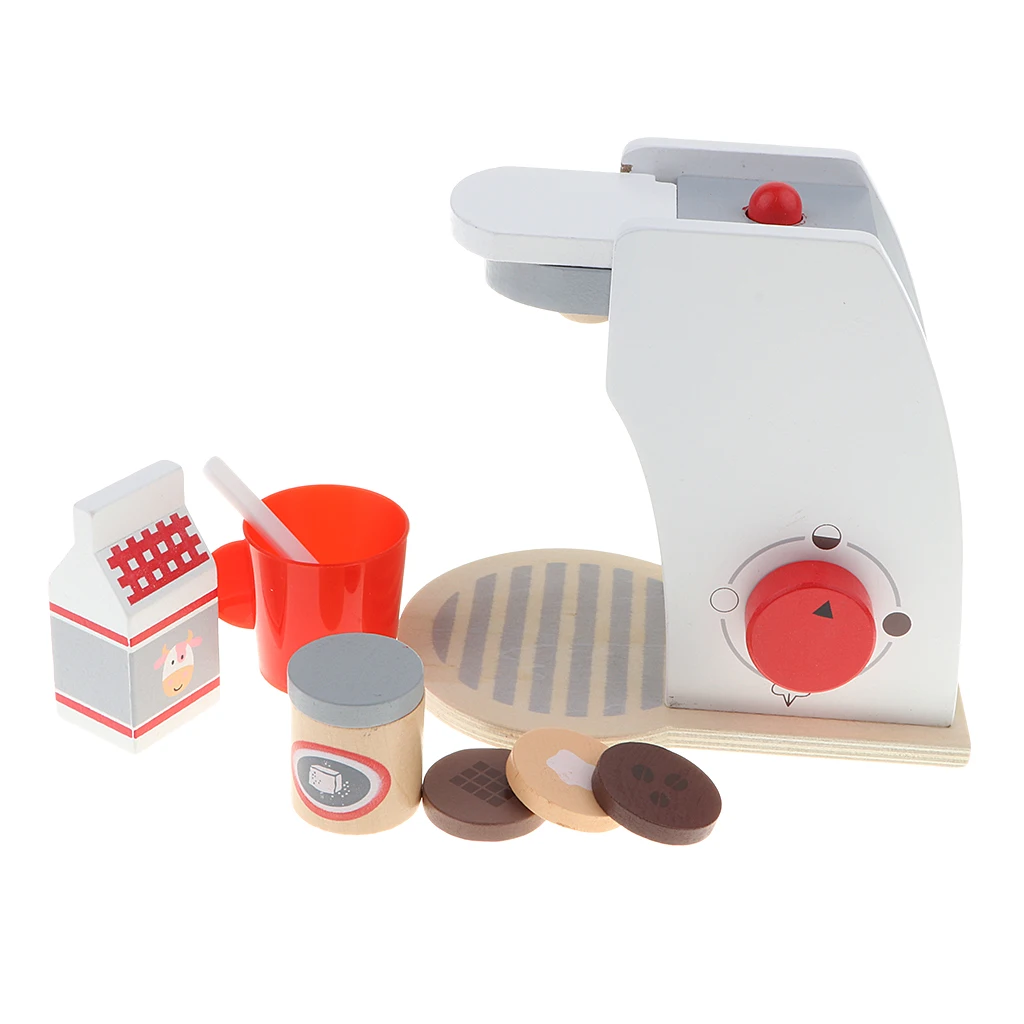 Funny Wooden Kitchen Toy Set Pretend Play DIY Delicious Cup Milk Drinks Educational Cooking Game - Coffee Machine Appliances