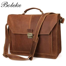 Мужской кожаный портфель Crazy Horse, 16,5 Дюймов, портфель для ноутбука, портфель из натуральной кожи, винтажная сумка через плечо, 7083