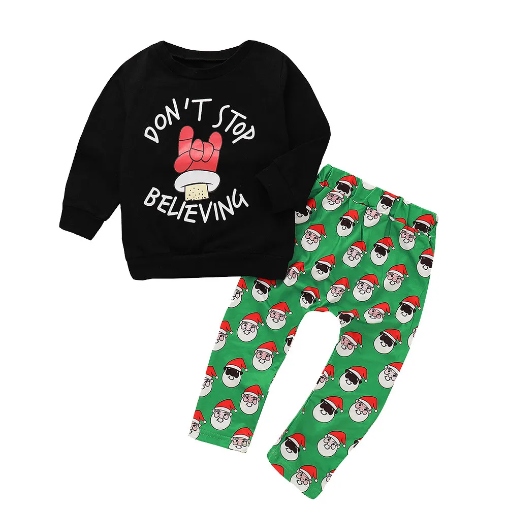 Комплект рождественской одежды для мальчиков и девочек, топы с длинными рукавами и буквенным принтом, штаны, 2 предмета, детский зимний свитер, комплекты одежды, 30