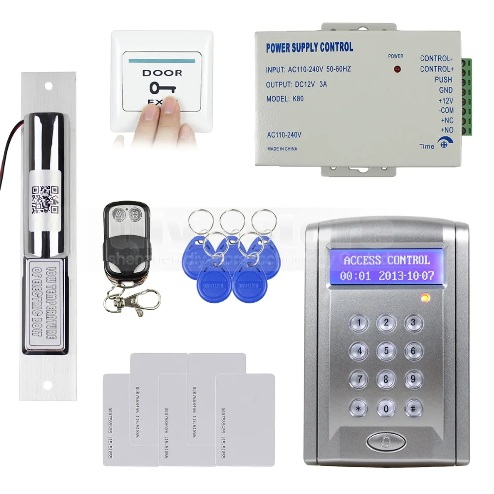

DIY Remote Controlled RFID Access Control Door Lock System Kit + Electric Bolt Lock Security System with Doorbell Button BC200