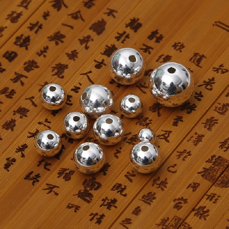 

High Quality Round Ball Genuine 925 Sterling Silver Beads 2/3/4/5/6/7/8/9/10/12/14mm for DIY Fashion Charm bracelet Jewelry